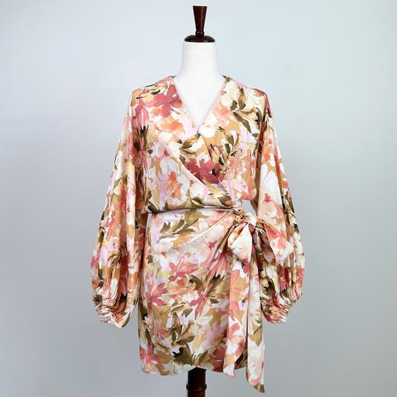 Significant Other Kenna Linen Blend Floral Mini Wrap Dress - Picture 2 of 14